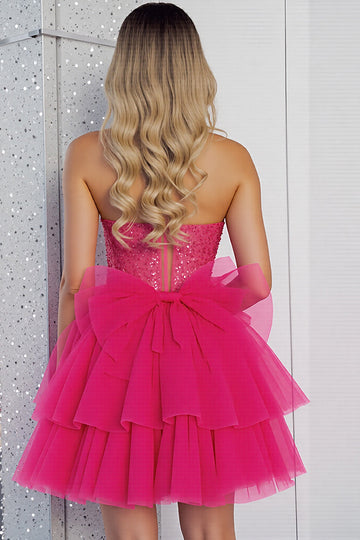 Sparkly Fuchsia Corset Sweetheart Short Cocktail Dress with Bows
